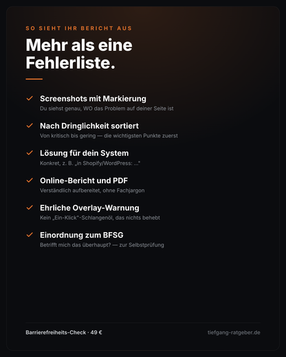 So sieht dein Bericht aus – Screenshots mit Markierung, nach Dringlichkeit sortiert, Lösung für dein System, PDF