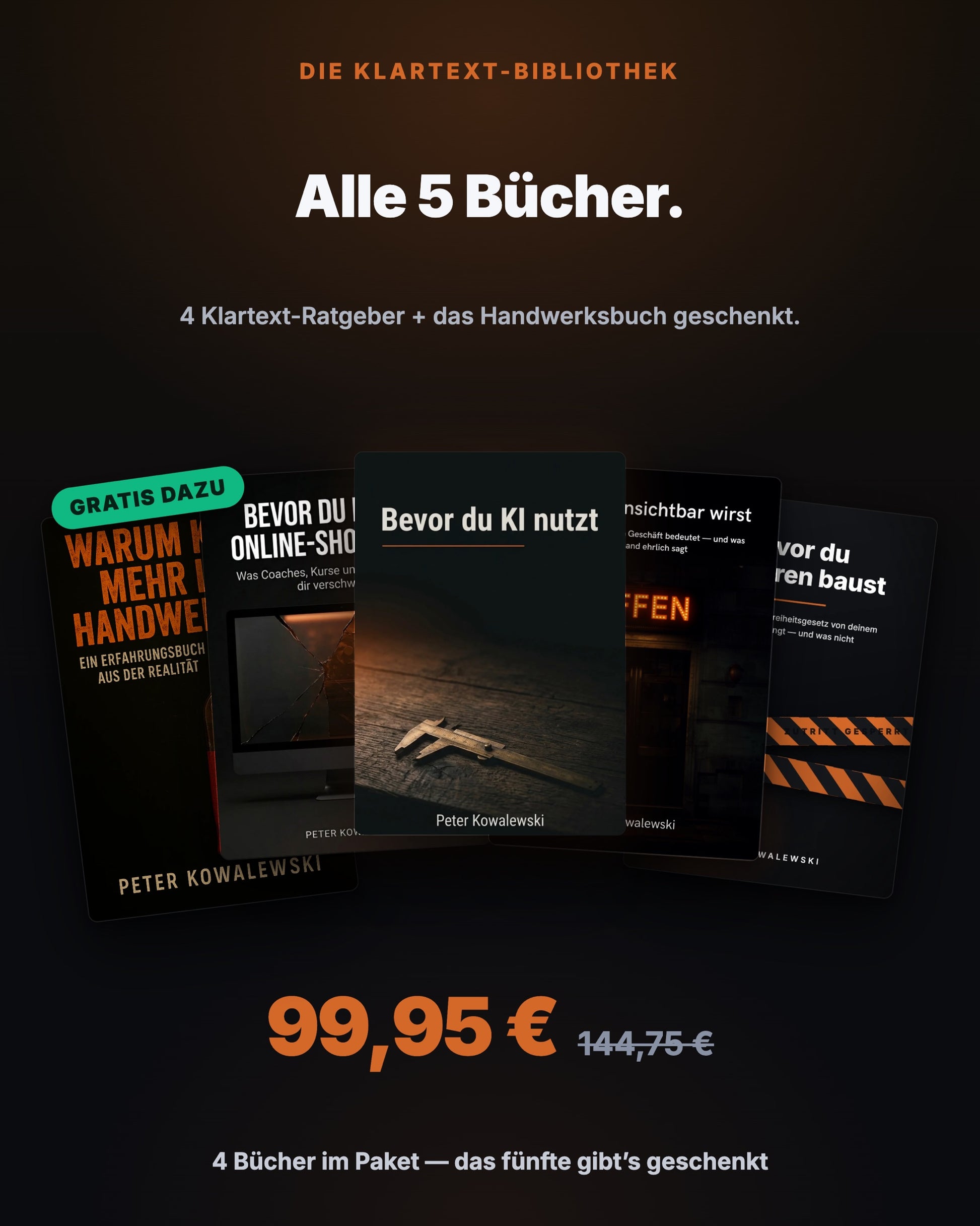 Die Klartext-Bibliothek — 4 Klartext-Ratgeber für 99,95 Euro, das Handwerksbuch gibt es geschenkt dazu