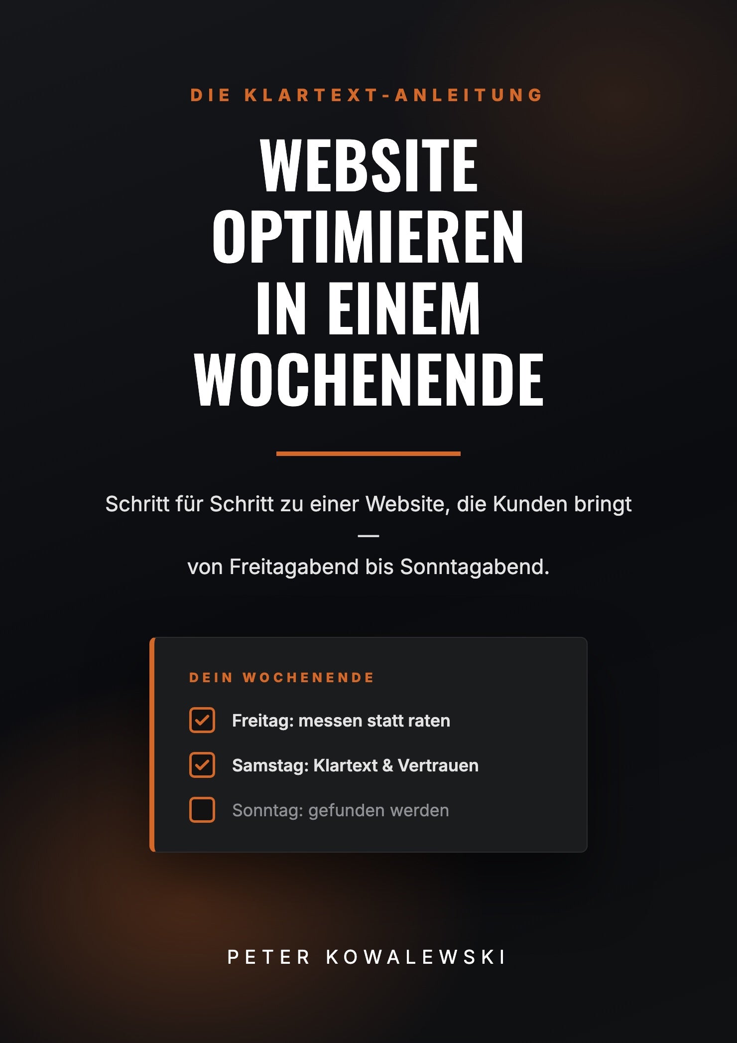 Website optimieren in einem Wochenende — Die Klartext-Anleitung von Peter Kowalewski, Cover