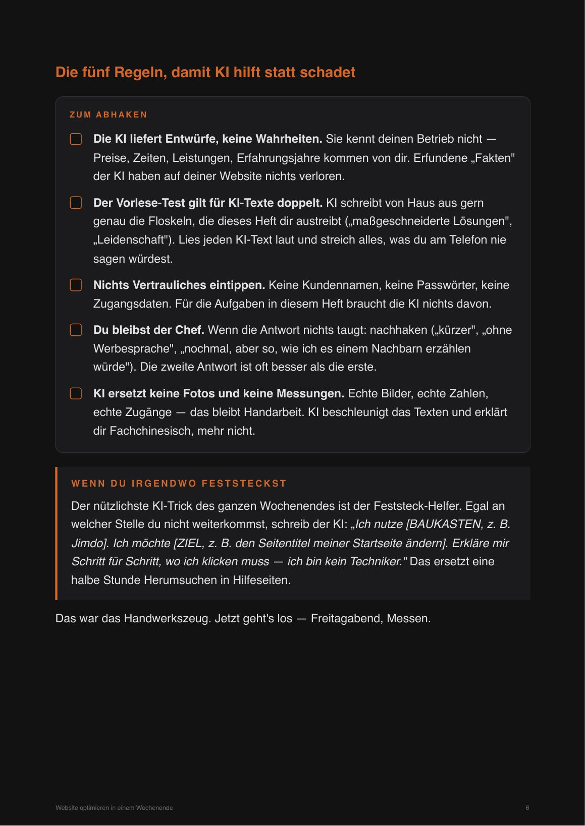 Blick ins Heft: die fünf Regeln, damit KI hilft statt schadet — aus dem KI-Kapitel
